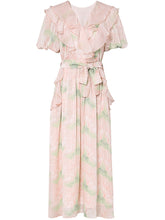 Load image into Gallery viewer, Pink Ruffles Collar Floral Frint Puff Sleeve 1950S Vintage Dress