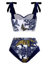 Load image into Gallery viewer, Animal Floral Print Strap Two Pieces With Bathing Suit Wrap Skirt