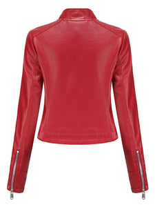 Crop Coat Long Sleeve PU Leather Motorcycle Jacket