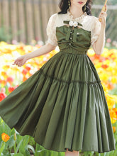 Load image into Gallery viewer, White Puff Sleeve With Green Cute Dress Vintage Princess Dress