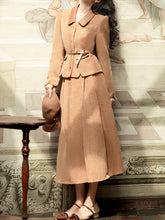 Load image into Gallery viewer, 2PS Brown Houndstooth Tweed Coat With Swing Skirt 1950S Vintage Audrey Hepburn&#39;s Style Outfits