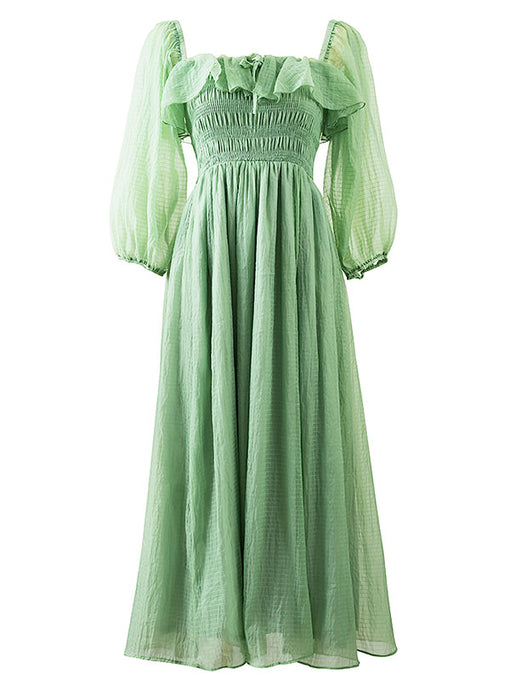 Green Mid Centuries Ruffles Vintage Maxi Dress