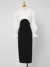 Load image into Gallery viewer, White Peter Pan Collar Long Sleeve Fake Two Piece Little Black Dress