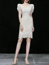 Load image into Gallery viewer, White Square Collar Puff Sleeve 1950S Lace Dress