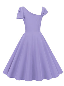Solid Color Diagonal Collar 1950S Vintage Swing Dress