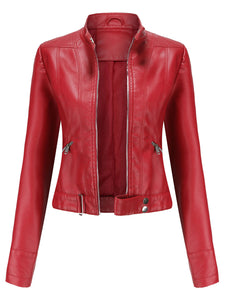 Crop Coat Long Sleeve PU Leather Motorcycle Jacket