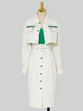 Load image into Gallery viewer, 3PS White Turn-down Collar Long Sleeve Coat With White Skirt Suits