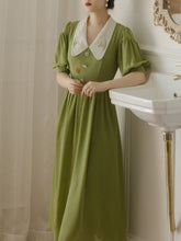 Load image into Gallery viewer, Green Chelsea  Floral Embroidered Collar Audrey Hepburn 1950S Dress