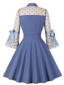 Blue Lace Polka Dots Semi Sheer 1950S Swing Dress