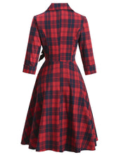 Load image into Gallery viewer, Plaid 3/4 Sleeve 1950S Vintage Dress With Bow Belt