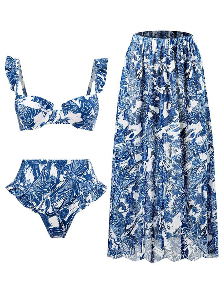 DNEI Floral Bikini Floral Split Bikini Kit V Neck Two Piece Split Straps  (S) Steel Blue : : Clothing & Accessories