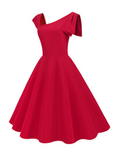 Load image into Gallery viewer, Solid Color Diagonal Collar 1950S Vintage Swing Dress