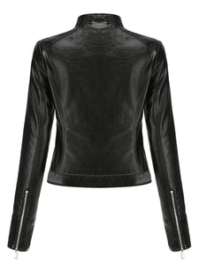 Crop Coat Long Sleeve PU Leather Motorcycle Jacket