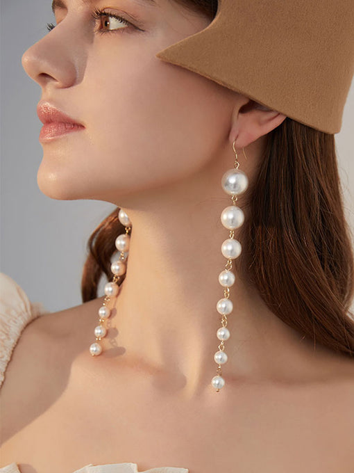 Vintage Plastic Pearl Party Long Earrings For Women