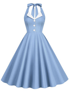 Klein Blue Vintage Halter Backless 1950S Vintage Dress