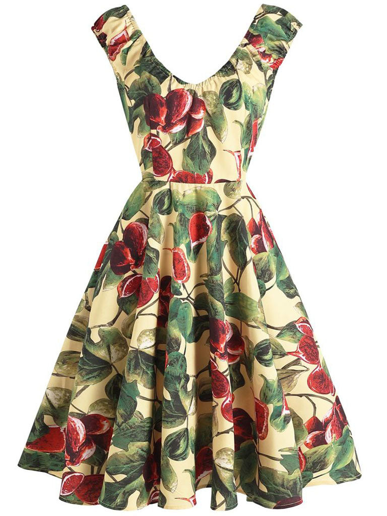 Fig Print V Neck 1950S Vintage Dress – Jolly Vintage