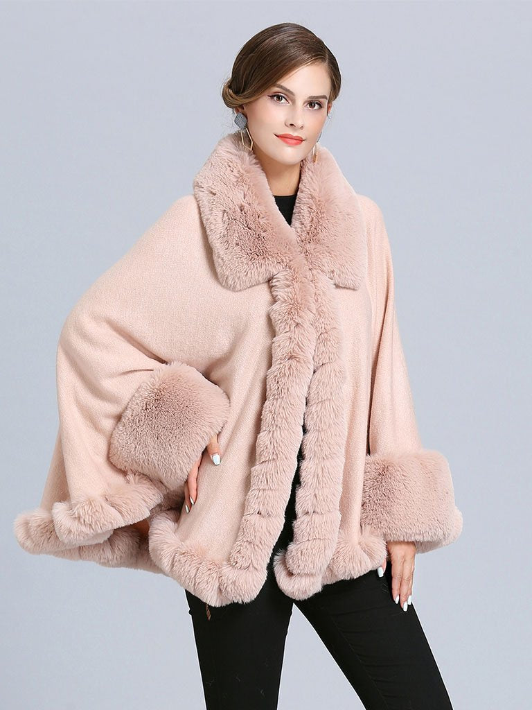 Women Poncho Sweater Faux Fur Coat Shawl Collar – Jolly Vintage