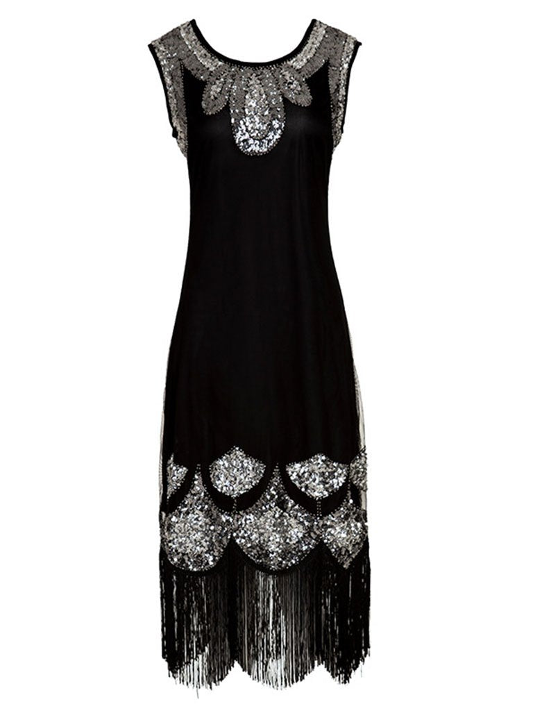 Black 1920S Sequined Fringe Gatsby Flapper Dress – Jolly Vintage