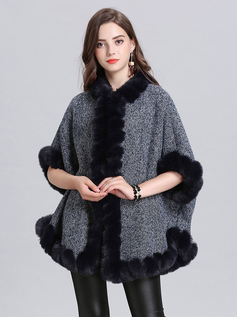 Faux Fur Coat Wool Cape Coat Half Sleeve Women Overcoat