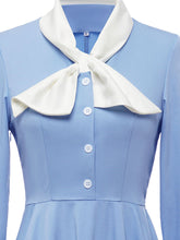 Load image into Gallery viewer, Big BowKnot Baby Blue 3/4 Sleeve 1950S Vintage Dress With Button