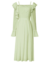 Load image into Gallery viewer, Apple Green Square Neck Ruffle 1950S Vintage Dress