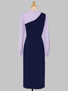 Lilac And Navy Lantern Sleeve Slit Dress Vintage 1940S Dress