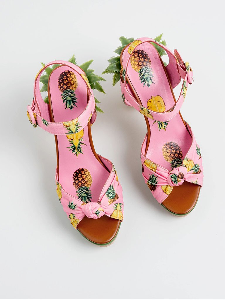 Fruit Heel Pineapple Print Platform Bow Vinatge Sandals – Jolly Vintage