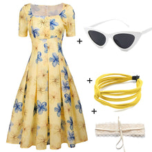 Load image into Gallery viewer, The Marvelous Mrs.Maisel Same Style Yellow Floral Swing 50S Dress with Glass