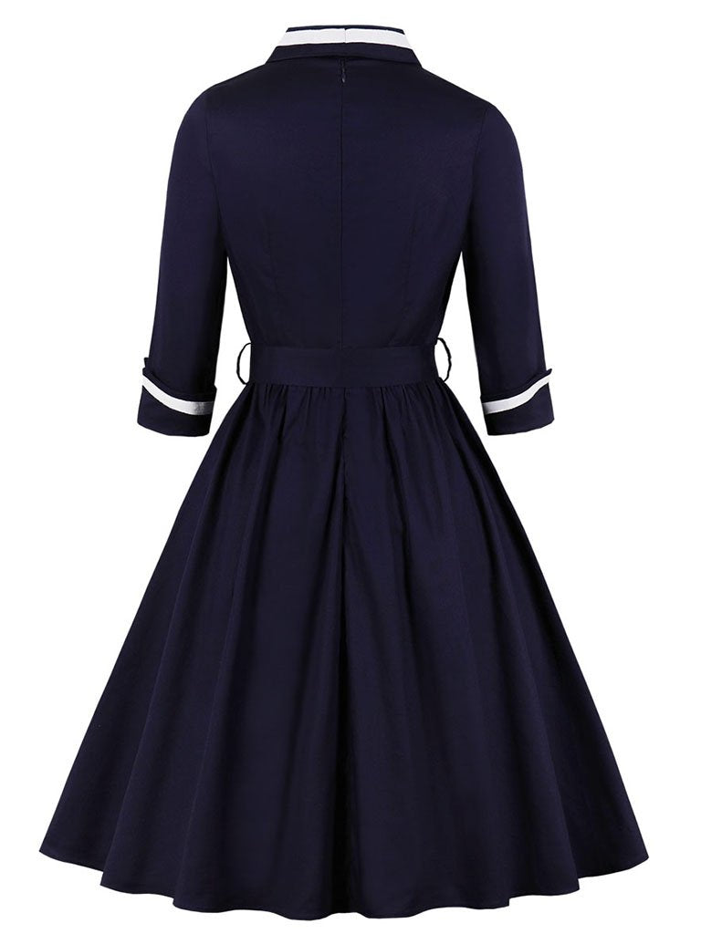 Navy 1950s V Neck Vintage Swing Dress With Belt – Jolly Vintage