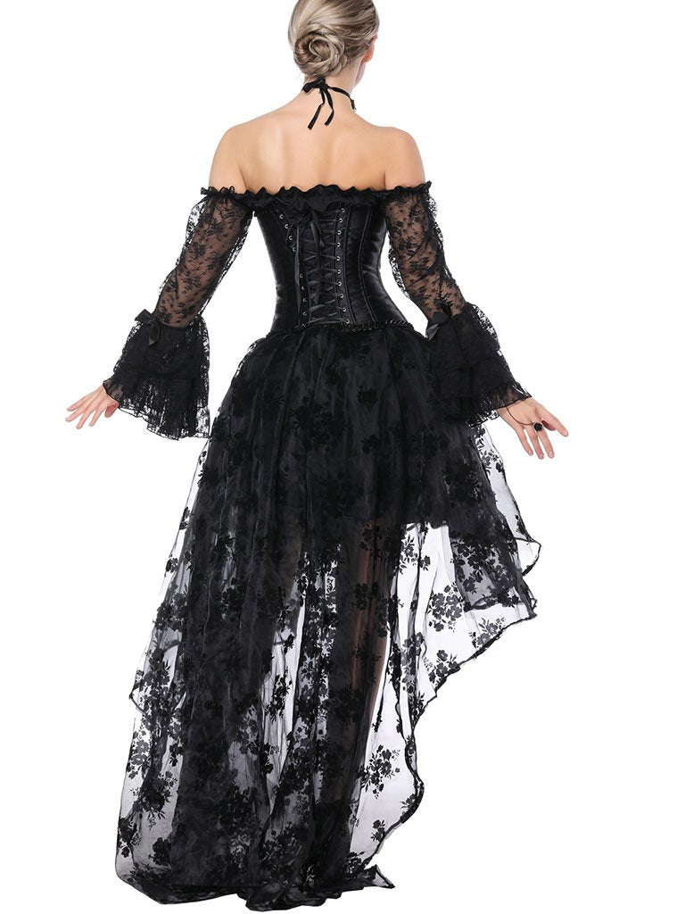 Gothic Costume Halloween Black Strapless Asymmetrical Skirt And Corset ...