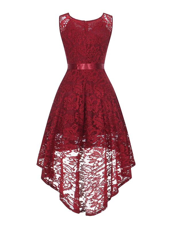 Lace V Neck Sleeve Less High Low Hem Vintage Dress – Jolly Vintage