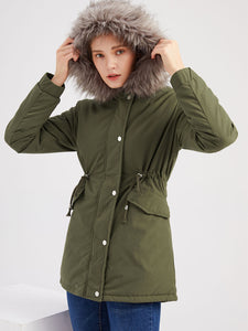 Women's Parka Coat Street Daily Plush Winter Coat Solid Color Oversized Fur Warm Coat