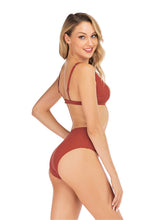 Load image into Gallery viewer, Red High Waisted Two Pieces Striated Triangle Bikini Sets