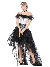 Load image into Gallery viewer, Gothic Costume Halloween Women Black Lace Short Sleeve Top Corset And Asymmetrical Skirt