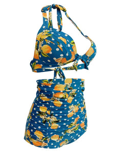 Retro Style High Waisted Sexy Backless Floral Two Pieces Swimsuit Sets